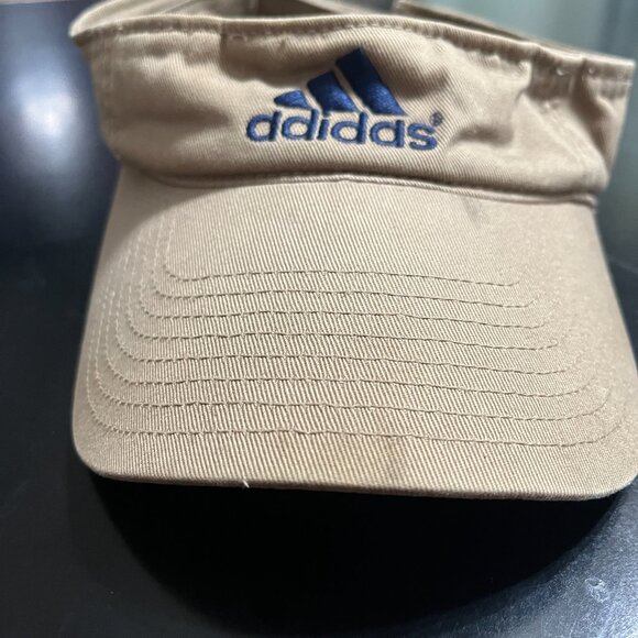 Adidas Golf Visor Hat Adjustable Hook Loop Strap Khaki Tan Navy Blue Logo - Picture 4 of 6